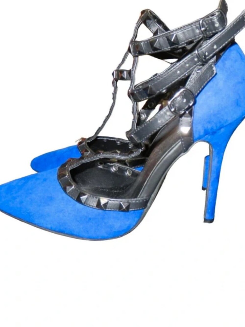 Charlotte Russe Cobalt Blue Vegan Suede Leather Studded ankle strappy pumps sz 8
